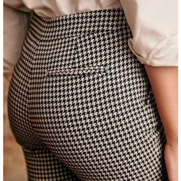 SÉZANE Clara Houndstooth Print High Rise 7/8 Trousers, Black/Ecru, FR40/US8 - Picture 12 of 12